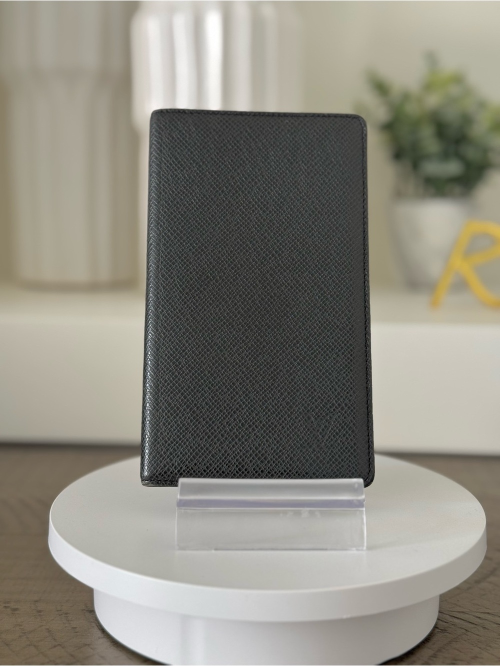 Louis Vuitton Black Taiga Leather Passport Cover / Card Holder Wallet